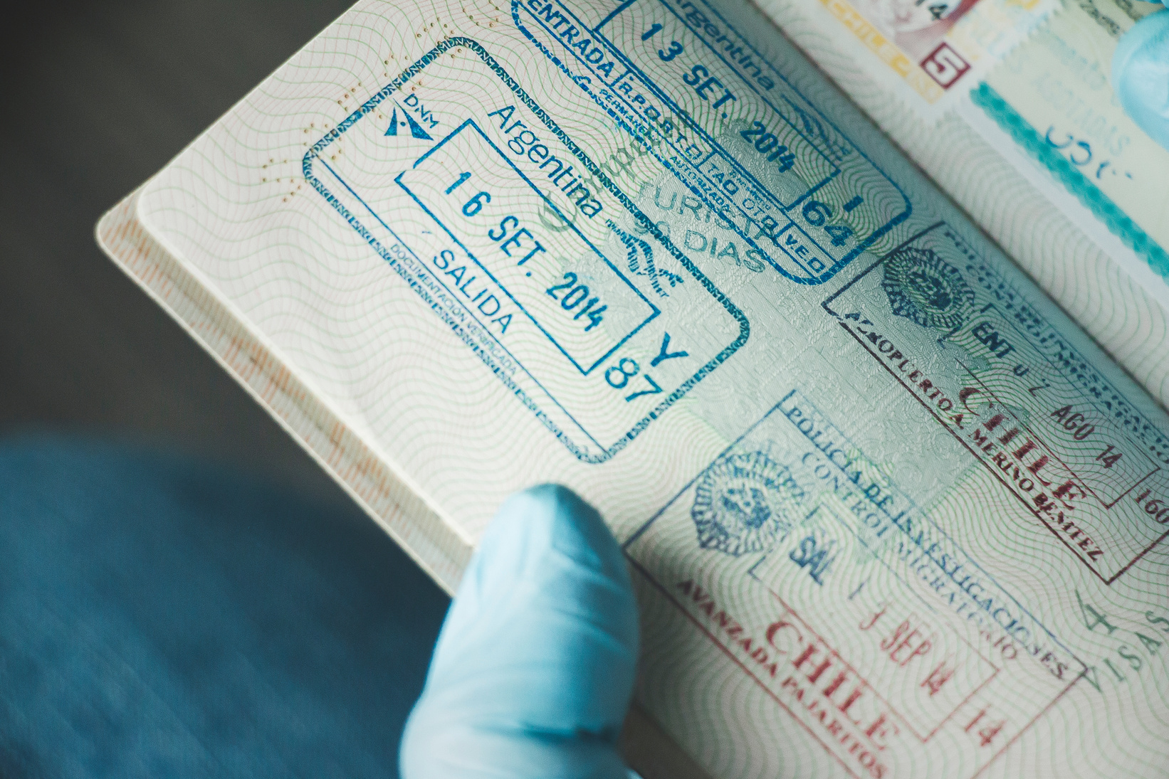 Passport Stamps of Argentina and Chile Closeup